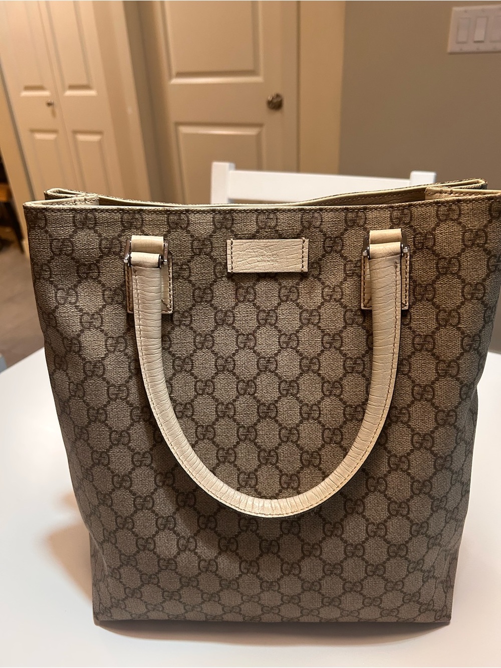 Gucci  Monogram PVC Tote with Cream Handles